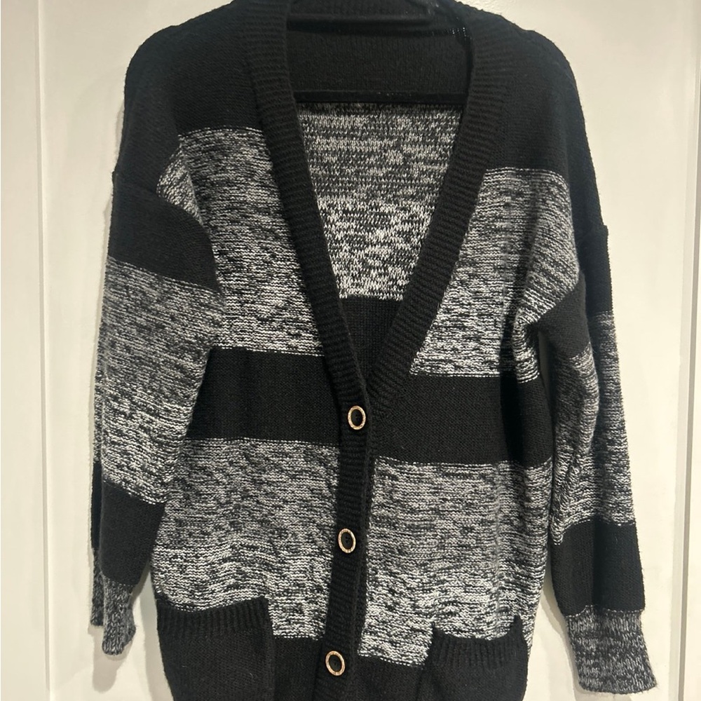 Womans  Black and Gray Striped Cardigan